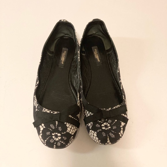 Dolce & Gabbana Black White Fabric Ballet Flats size EUR 37, US 6.5 - Picture 6 of 16